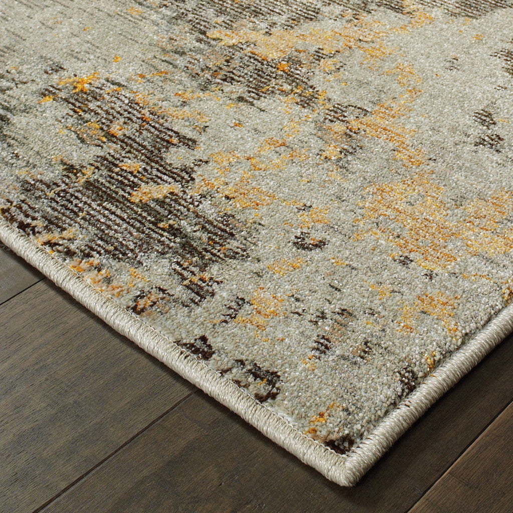 8' X 10' Grey And Gold Abstract Power Loom Stain Resistant Area Rug