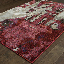 6' X 9' Red And Beige Abstract Power Loom Stain Resistant Area Rug