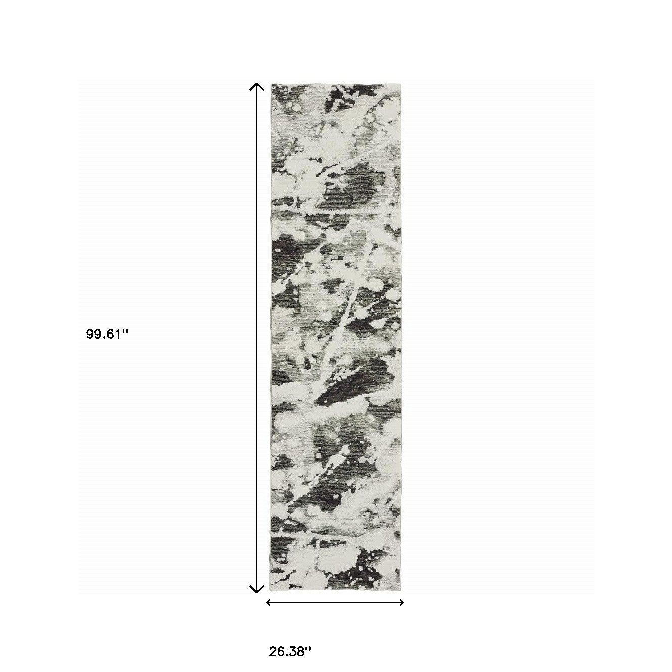 2' X 8' Charcoal And White Abstract Power Loom Stain Resistant Runner Rug