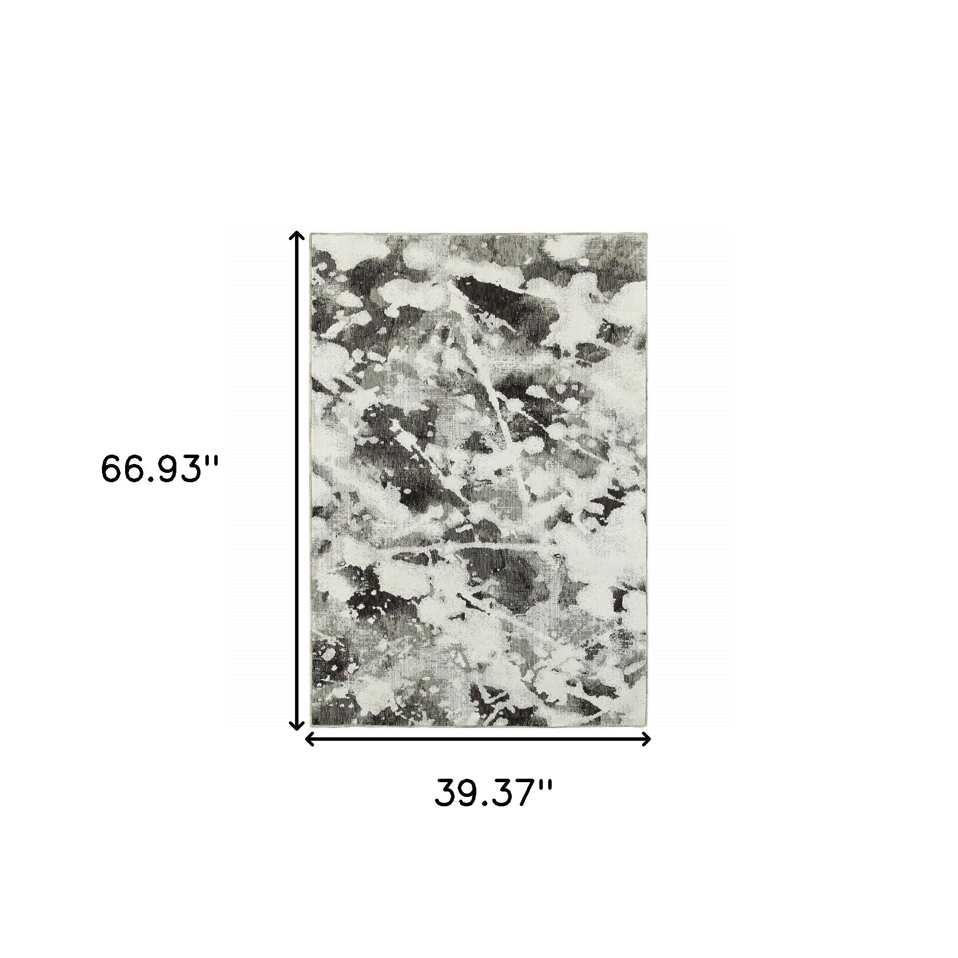 3' X 5' Charcoal And White Abstract Power Loom Stain Resistant Area Rug