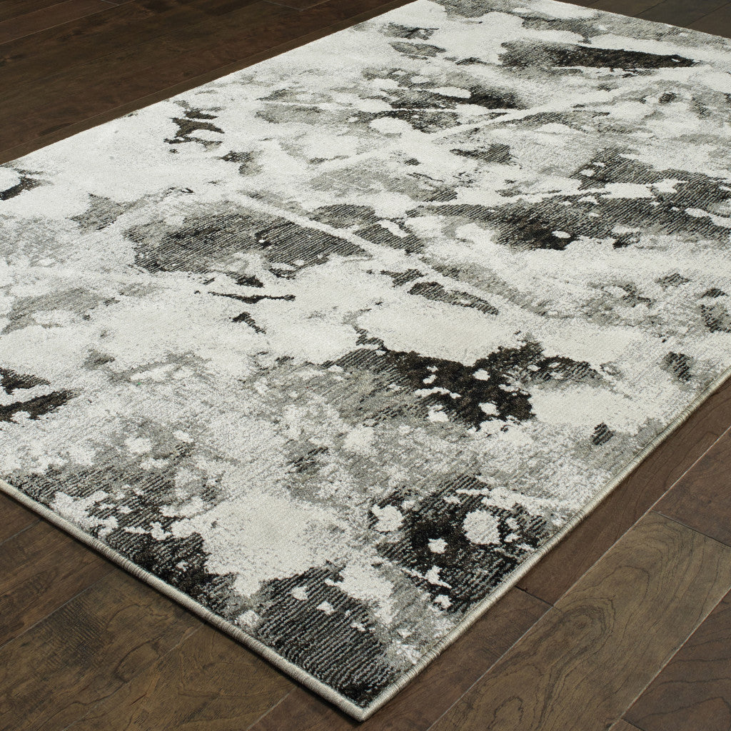 3' X 5' Charcoal And White Abstract Power Loom Stain Resistant Area Rug