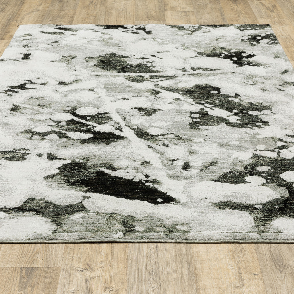8' X 10' Charcoal And White Abstract Power Loom Stain Resistant Area Rug