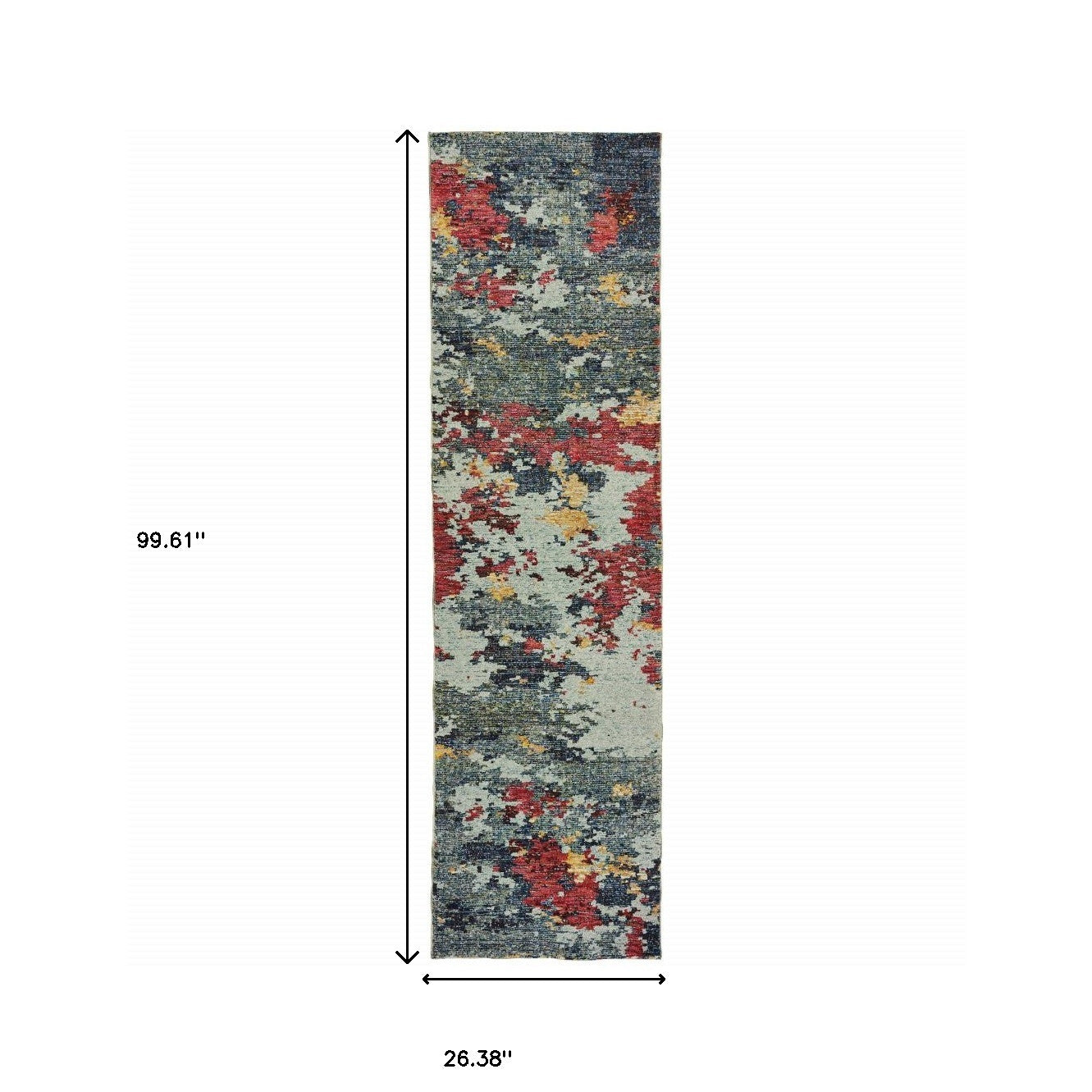 2' X 8' Blue And Red Abstract Power Loom Stain Resistant Runner Rug