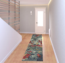 2' X 8' Blue And Red Abstract Power Loom Stain Resistant Runner Rug