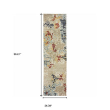 2' X 8' Beige And Blue Abstract Power Loom Stain Resistant Runner Rug