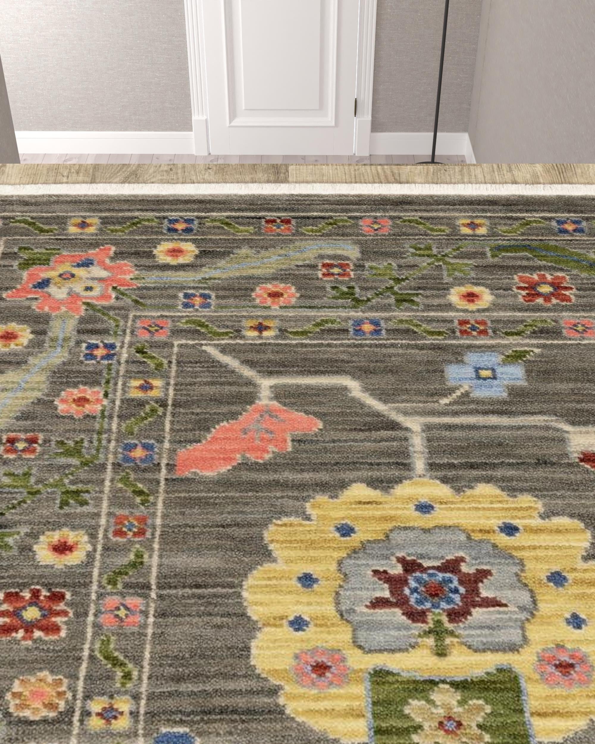 2' X 10' Charcoal Oriental Power Loom Runner Rug With Fringe