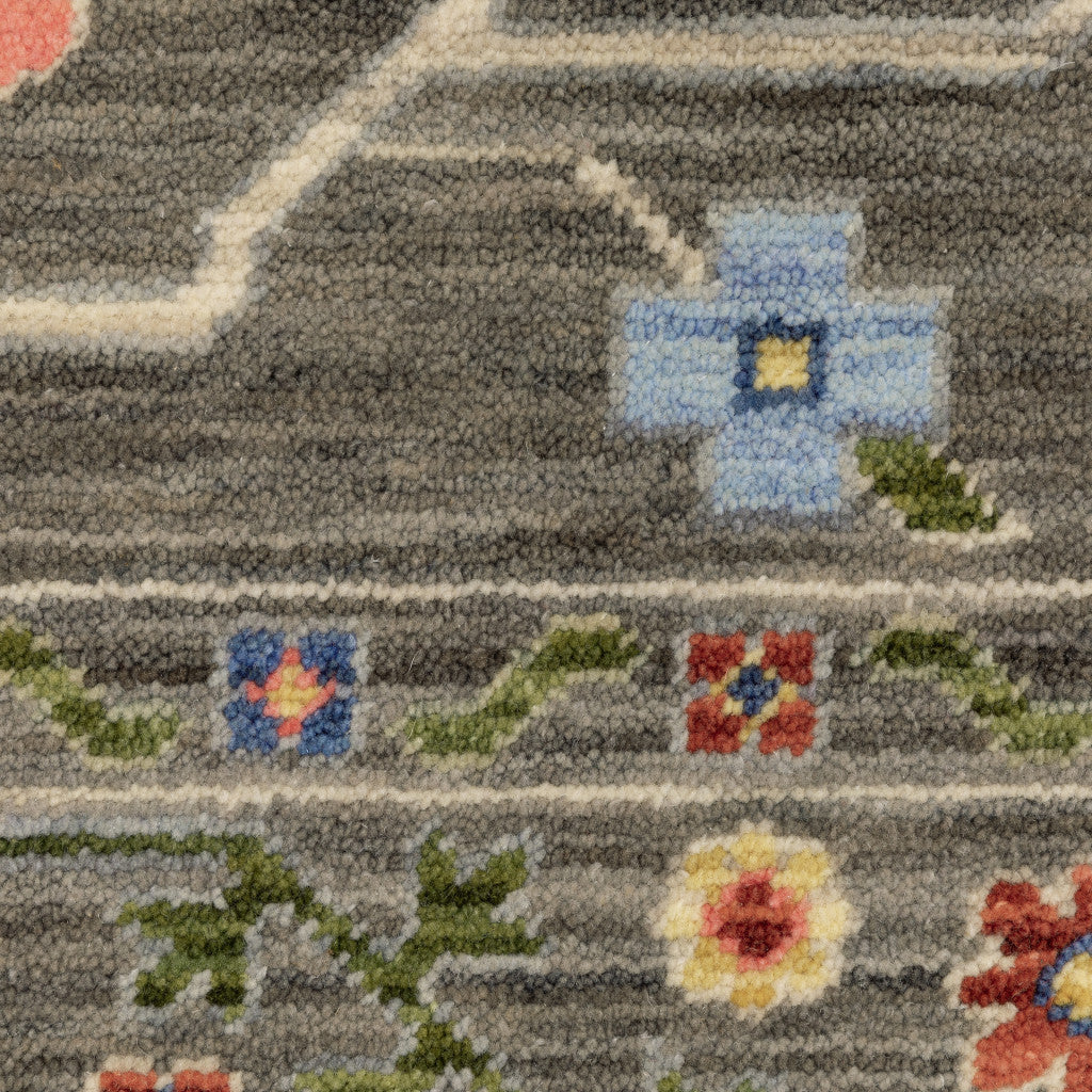 2' X 10' Charcoal Oriental Power Loom Runner Rug With Fringe