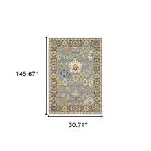 2' X 10' Blue And Gray Oriental Power Loom Runner Rug With Fringe