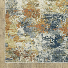 2' X 3' Teal Blue Orange Gold Grey Tan Brown And Beige Abstract Printed Stain Resistant Non Skid Area Rug