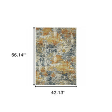 4' X 6' Teal Blue Orange Gold Grey Tan Brown And Beige Abstract Printed Stain Resistant Non Skid Area Rug