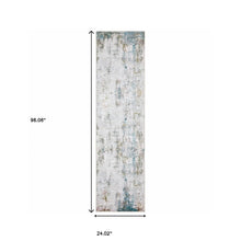 2' X 8' Ivory And Blue Abstract Printed Stain Resistant Non Skid Runner Rug