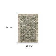4' X 6' Green Brown Beige Yellow And Olive Oriental Printed Stain Resistant Non Skid Area Rug