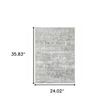 2' X 3' Sage Green Grey Ivory And Silver Oriental Printed Stain Resistant Non Skid Area Rug