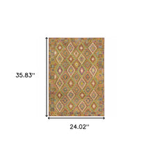 2' X 3' Gold Orange Brown Red Green Purple And Beige Southwestern Printed Stain Resistant Non Skid Area Rug