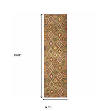 2' X 8' Gold Orange Brown Red Green Purple And Beige Southwestern Printed Stain Resistant Non Skid Runner Rug