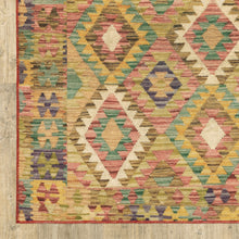 2' X 8' Gold Orange Brown Red Green Purple And Beige Southwestern Printed Stain Resistant Non Skid Runner Rug