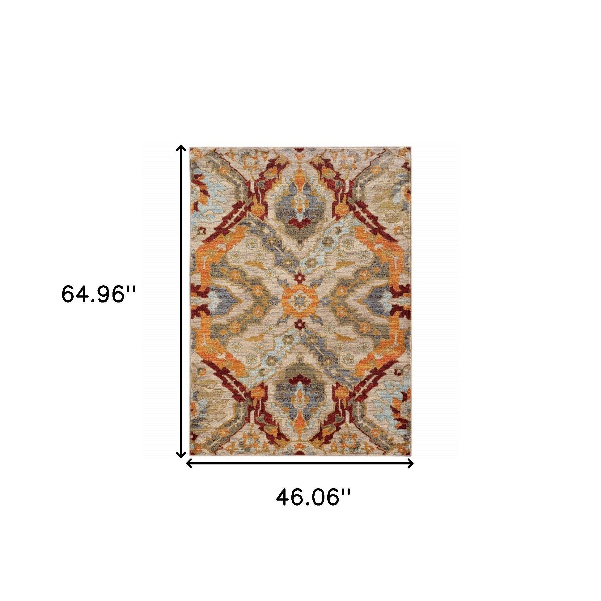 4' X 6' Beige Orange Blue Gold And Grey Abstract Power Loom Stain Resistant Area Rug