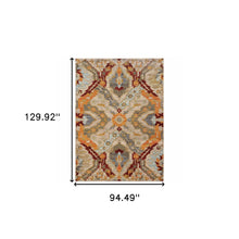 8' X 11' Beige Orange Blue Gold And Grey Abstract Power Loom Stain Resistant Area Rug