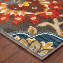 6' X 9' Brown Grey Rust Red Gold Teal And Blue Green Floral Power Loom Stain Resistant Area Rug