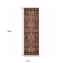 2' X 8' Red Orange Blue And Grey Southwestern Power Loom Stain Resistant Runner Rug