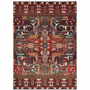5' X 8' Red Orange Southwestern Power Loom Stain Resistant Area Rug