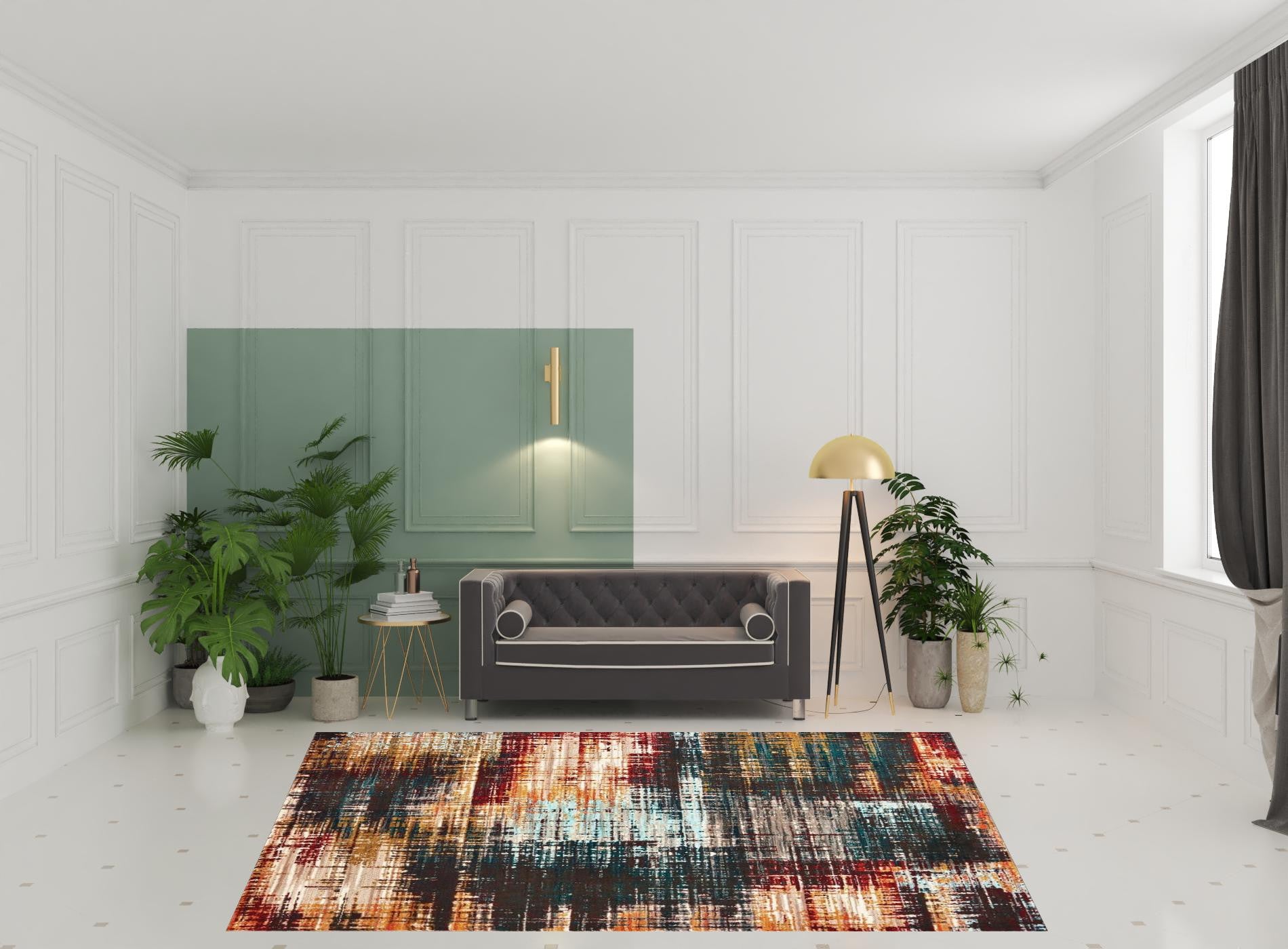 8' X 11' Blue Gold Red And Grey Abstract Power Loom Stain Resistant Area Rug