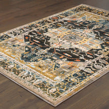 5' X 8' Blue Gold Grey Orange Ivory And Teal Oriental Power Loom Stain Resistant Area Rug