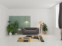 5' X 7' Gold Blue Beige Purple And Teal Geometric Power Loom Stain Resistant Area Rug