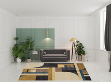 8' X 10' Gold Blue Beige Purple And Teal Geometric Power Loom Stain Resistant Area Rug