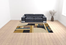 9' X 12' Gold Blue Beige Purple And Teal Geometric Power Loom Stain Resistant Area Rug