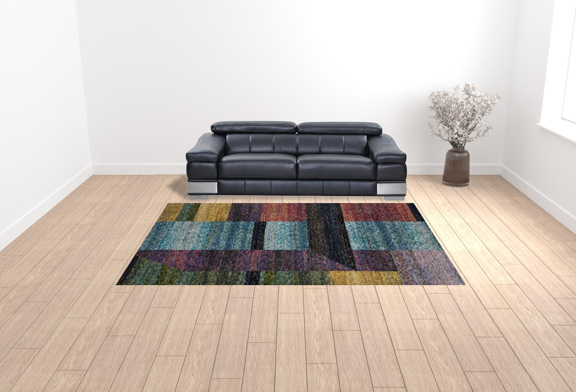 9' X 12' Purple Blue Teal Gold Green Red And Pink Geometric Power Loom Stain Resistant Area Rug