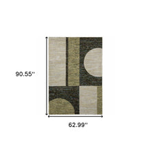 5' X 7' Gold Green Charcoal Teal Blue Purple Grey And Beige Geometric Power Loom Stain Resistant Area Rug