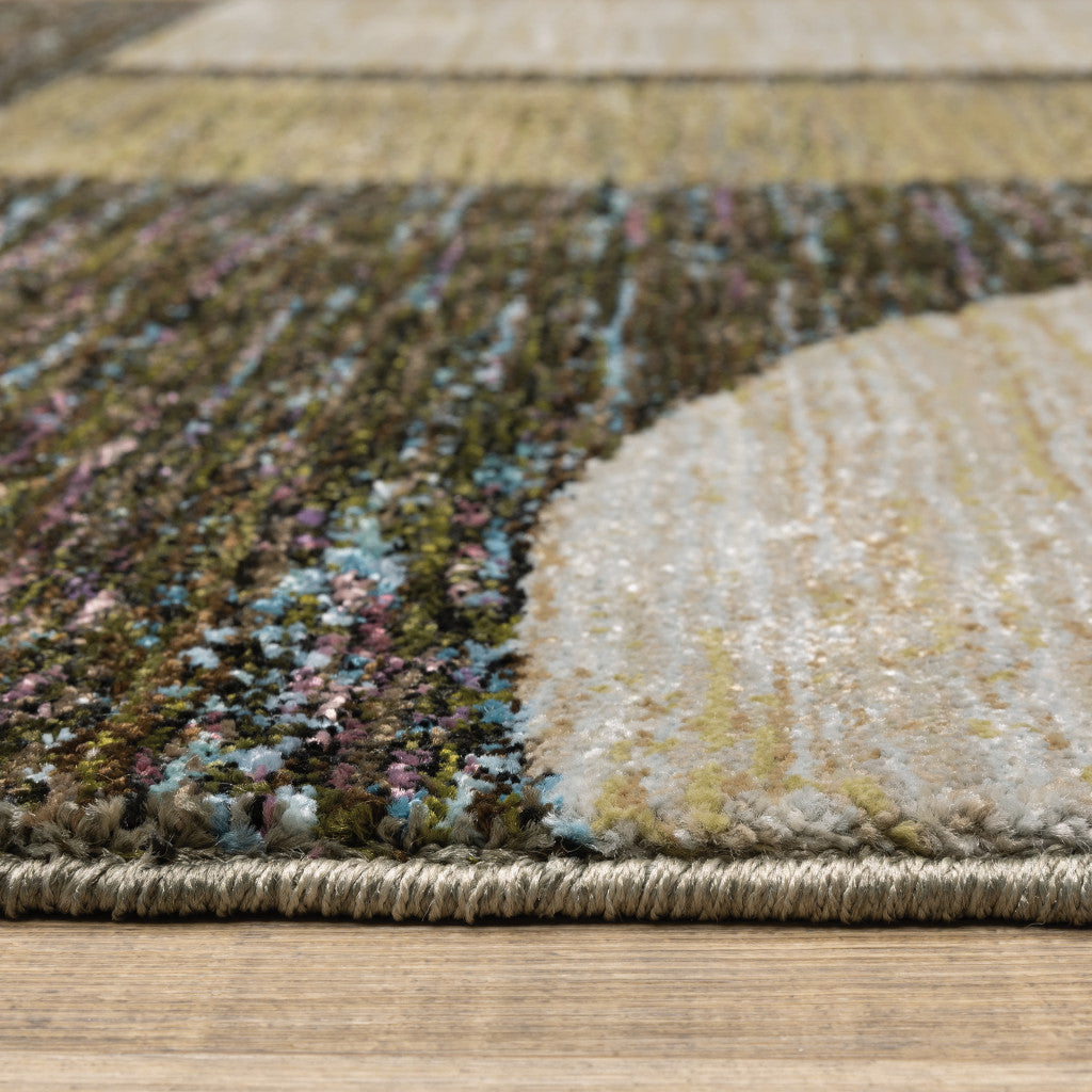 6' X 9' Gold Green Charcoal Teal Blue Purple Grey And Beige Geometric Power Loom Stain Resistant Area Rug