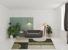 8' X 10' Gold Green Charcoal Teal Blue Purple Grey And Beige Geometric Power Loom Stain Resistant Area Rug