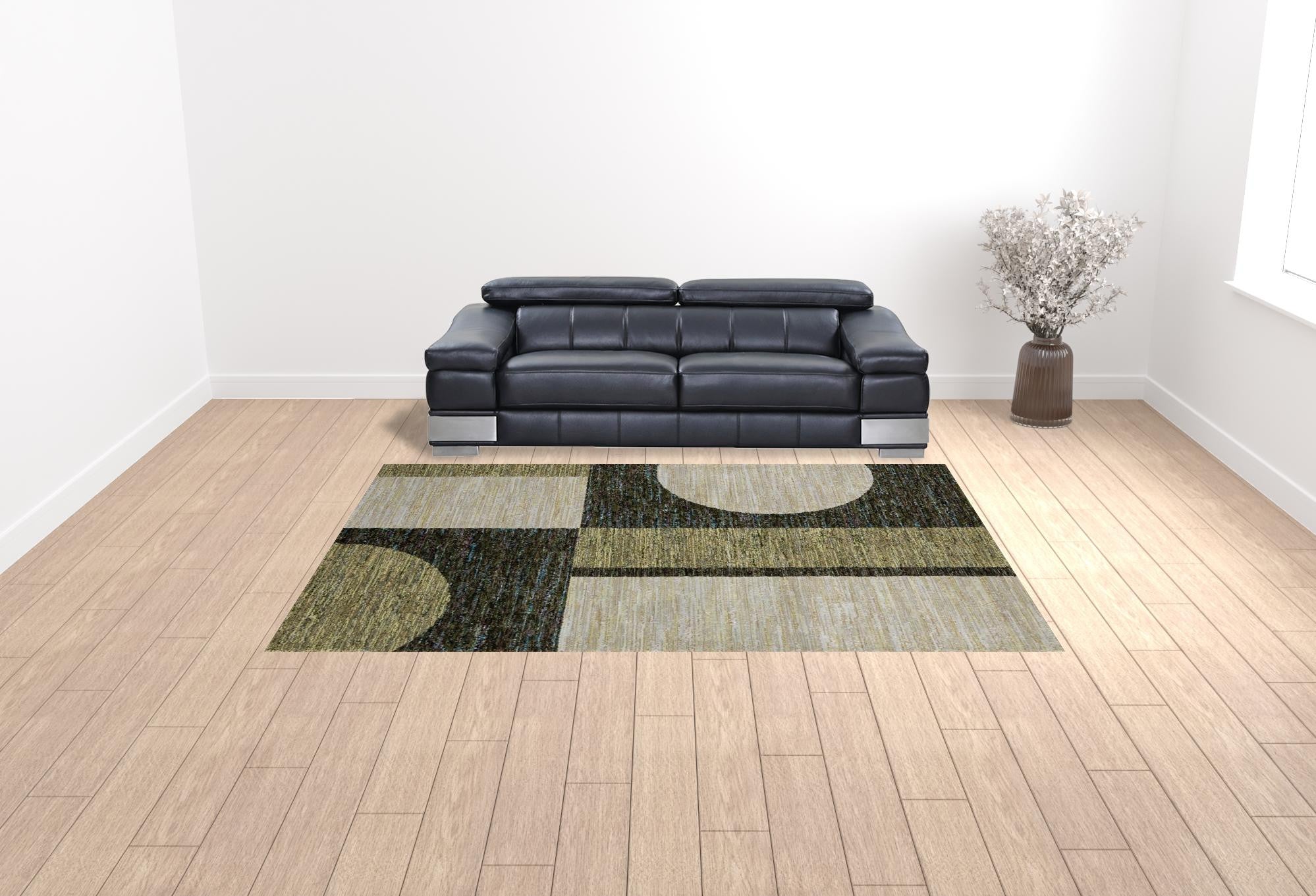 9' X 12' Gold Green Charcoal Teal Blue Purple Grey And Beige Geometric Power Loom Stain Resistant Area Rug