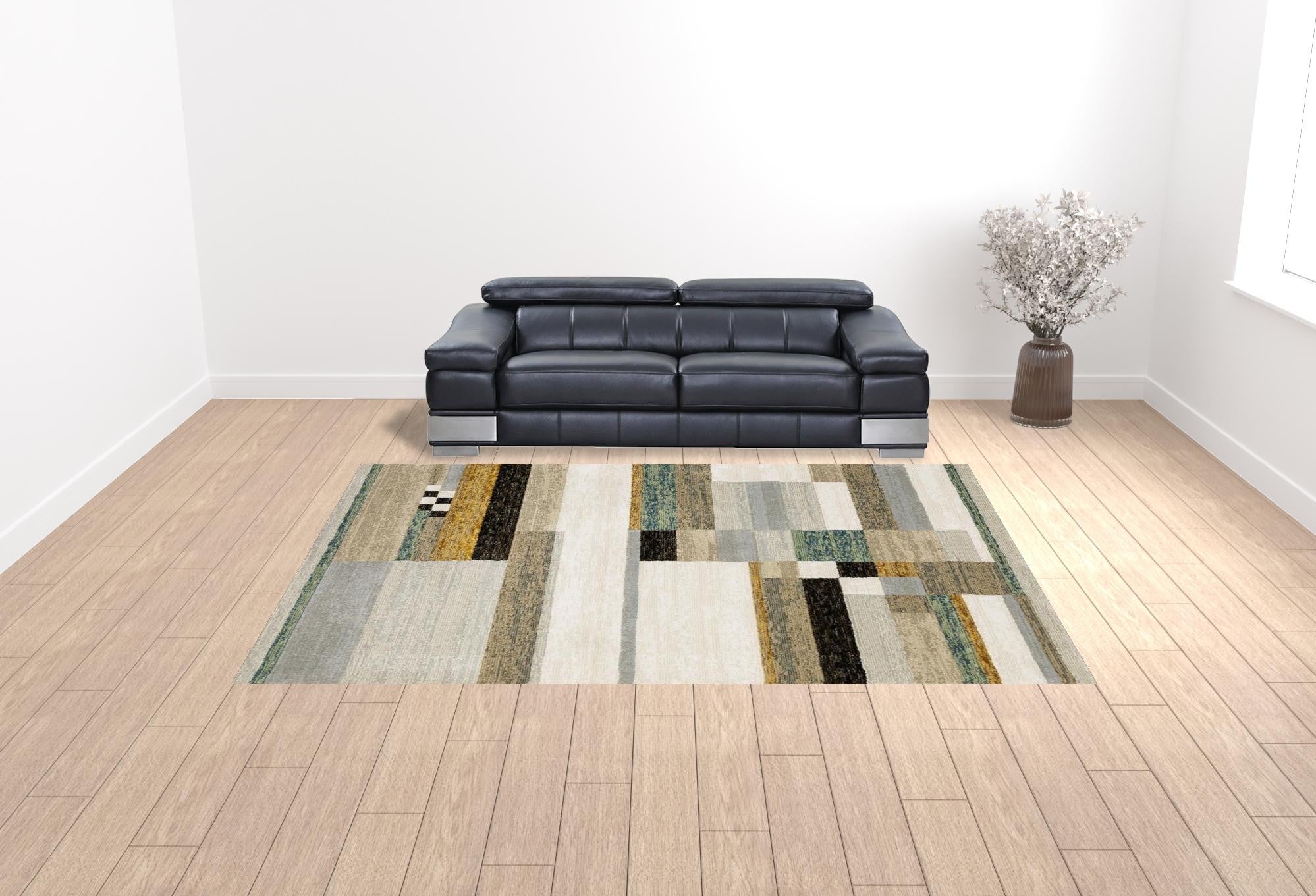 10' X 13' Beige Gold Black Grey Tan Teal And Rust Geometric Power Loom Area Rug