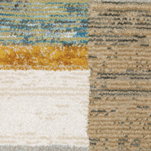 5' X 7' Beige Gold Black Grey Tan Teal And Rust Geometric Power Loom Area Rug