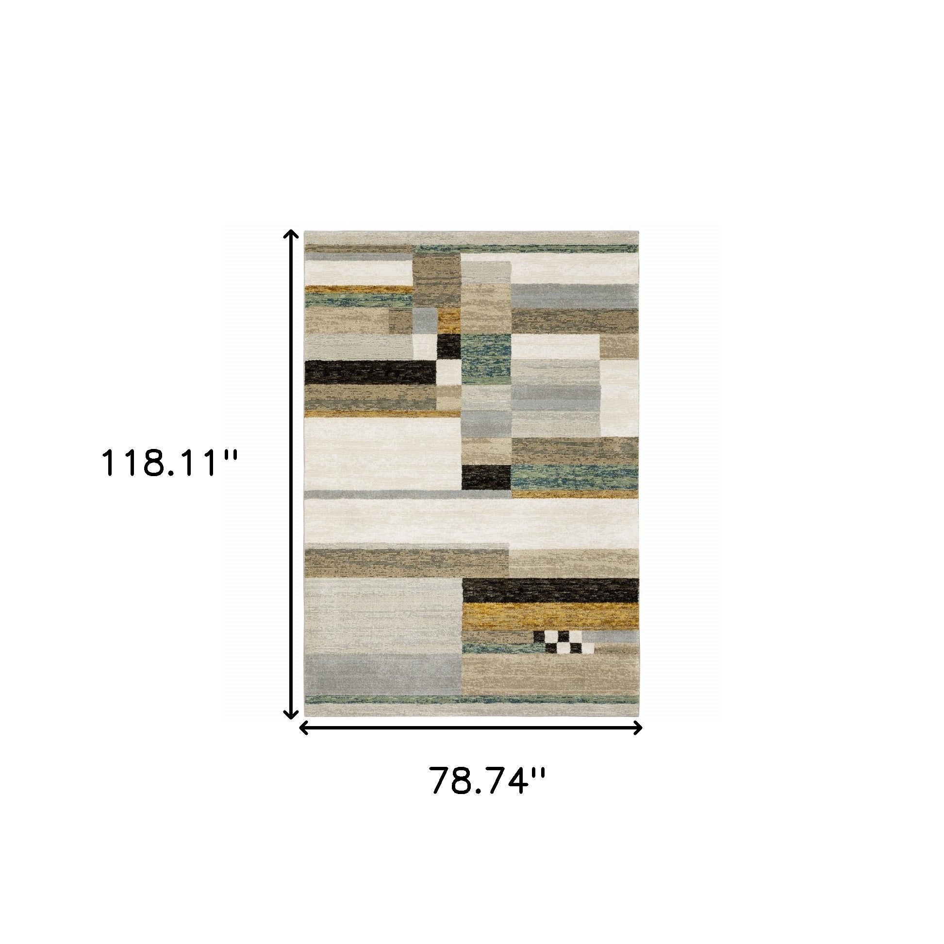 7' X 10' Beige Gold Black Grey Tan Teal And Rust Geometric Power Loom Area Rug