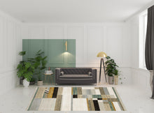 8' X 11' Beige Gold Black Grey Tan Teal And Rust Geometric Power Loom Area Rug