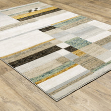 8' X 11' Beige Gold Black Grey Tan Teal And Rust Geometric Power Loom Area Rug