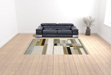 9' X 12' Beige Gold Black Grey Tan Teal And Rust Geometric Power Loom Area Rug