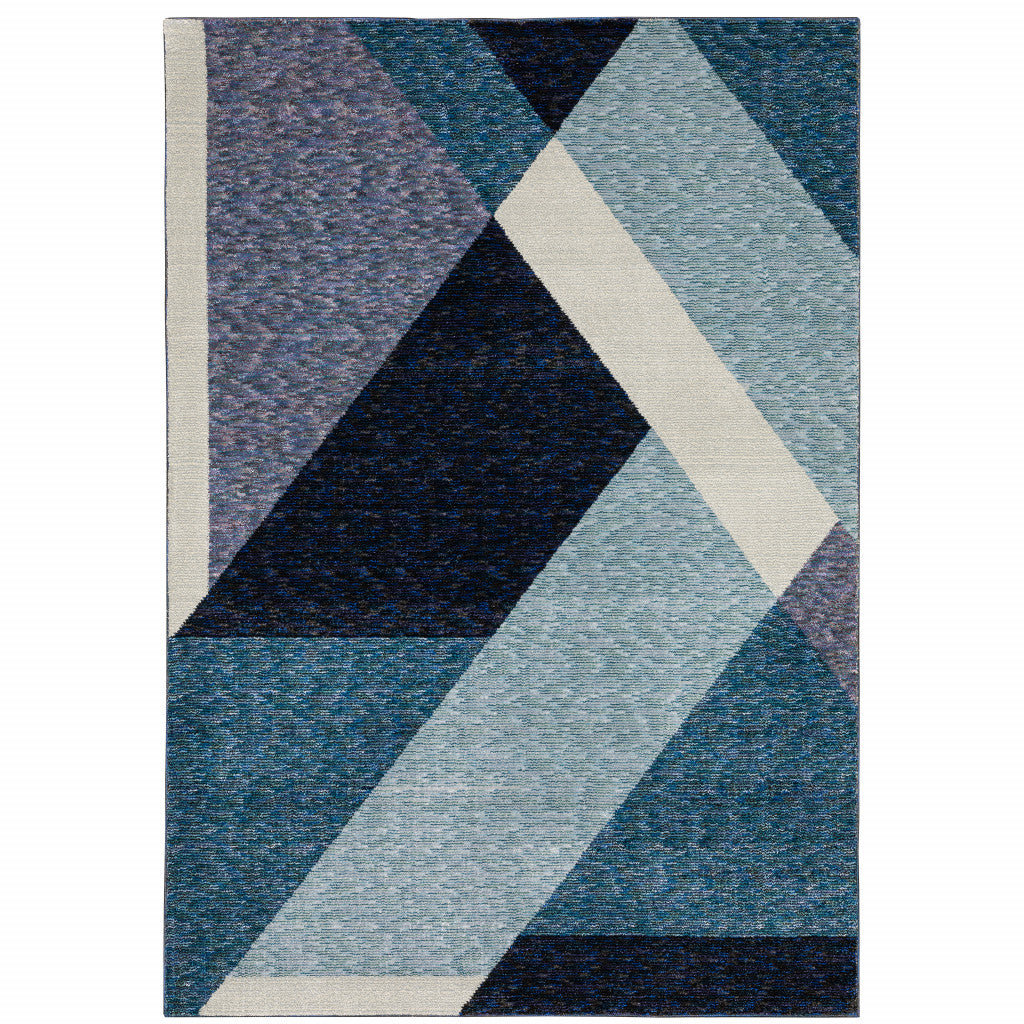 5' X 7' Blue Purple Grey And Teal Geometric Power Loom Area Rug