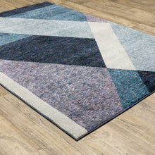 7' X 10' Blue Purple Grey And Teal Geometric Power Loom Area Rug