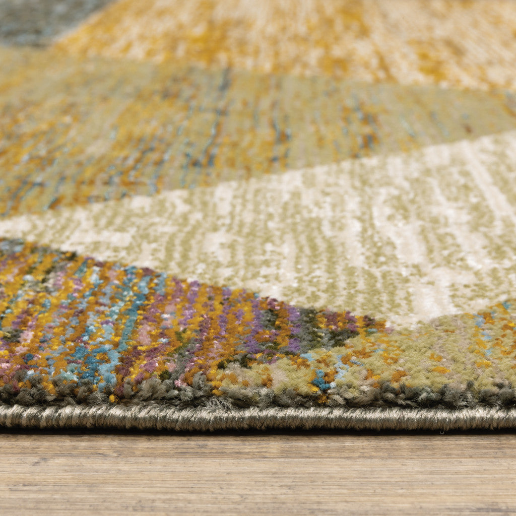 3' X 5' Gold Blue Green Rust Beige Purple And Teal Geometric Power Loom Stain Resistant Area Rug