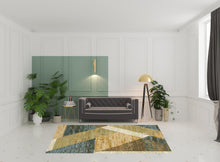 6' X 9' Gold Blue Green Rust Beige Purple And Teal Geometric Power Loom Stain Resistant Area Rug