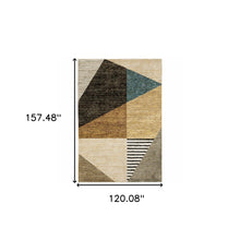 10' X 13' Gold Brown Blue Charcoal Rust And Beige Geometric Power Loom Stain Resistant Area Rug