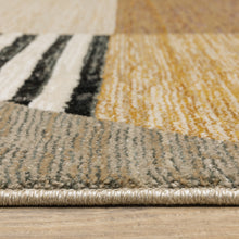 3' X 5' Gold Brown Blue Charcoal Rust And Beige Geometric Power Loom Stain Resistant Area Rug