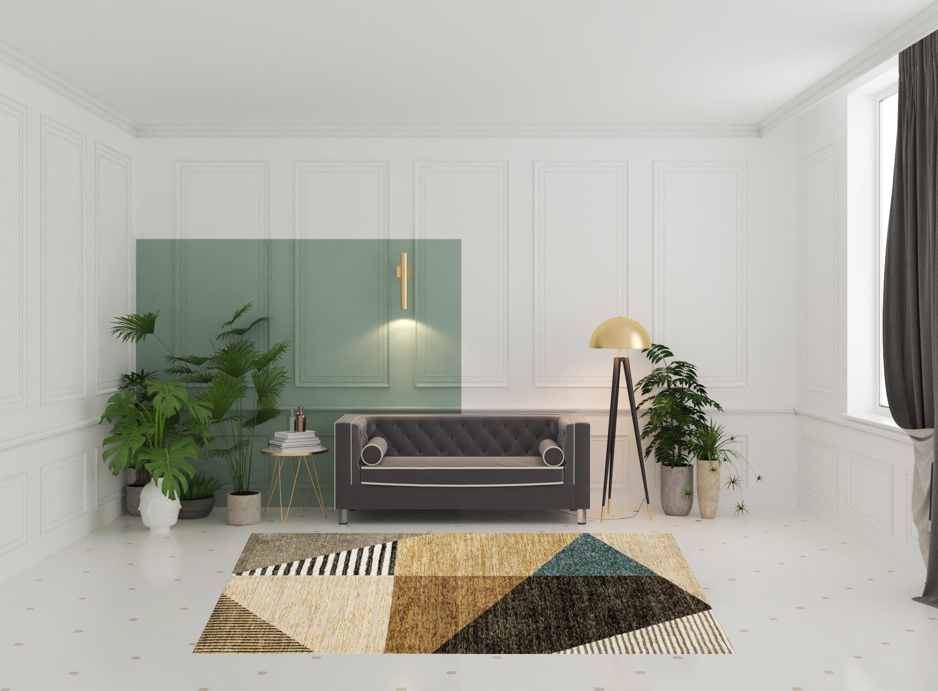 6' X 9' Gold Brown Blue Charcoal Rust And Beige Geometric Power Loom Stain Resistant Area Rug