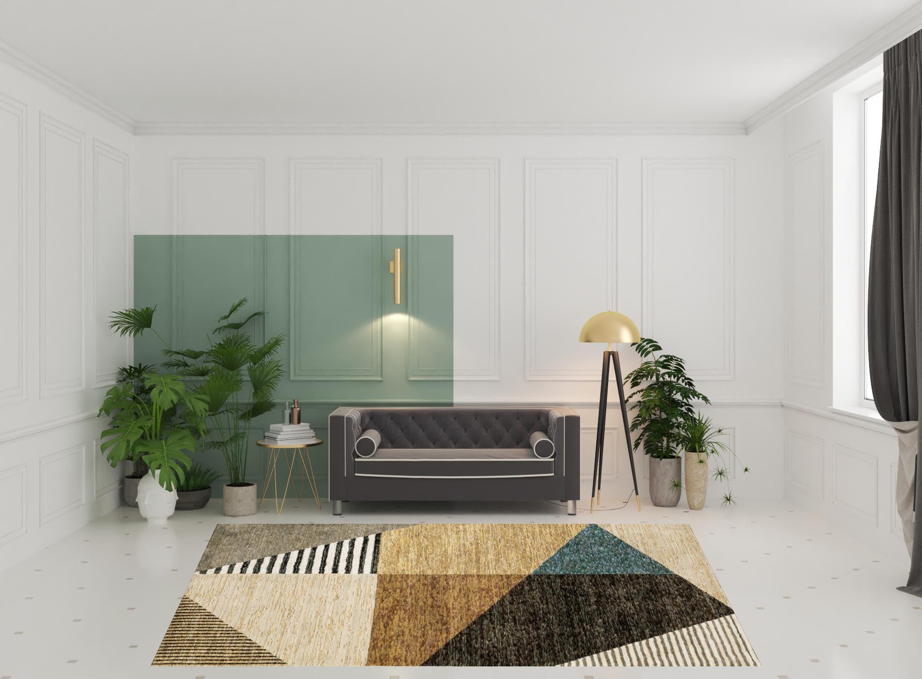 8' X 10' Gold Brown Blue Charcoal Rust And Beige Geometric Power Loom Stain Resistant Area Rug