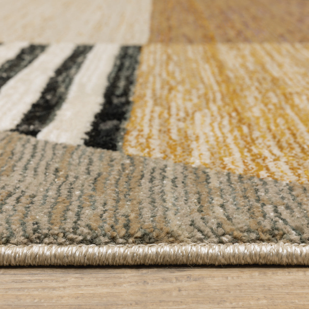 9' X 12' Gold Brown Blue Charcoal Rust And Beige Geometric Power Loom Stain Resistant Area Rug
